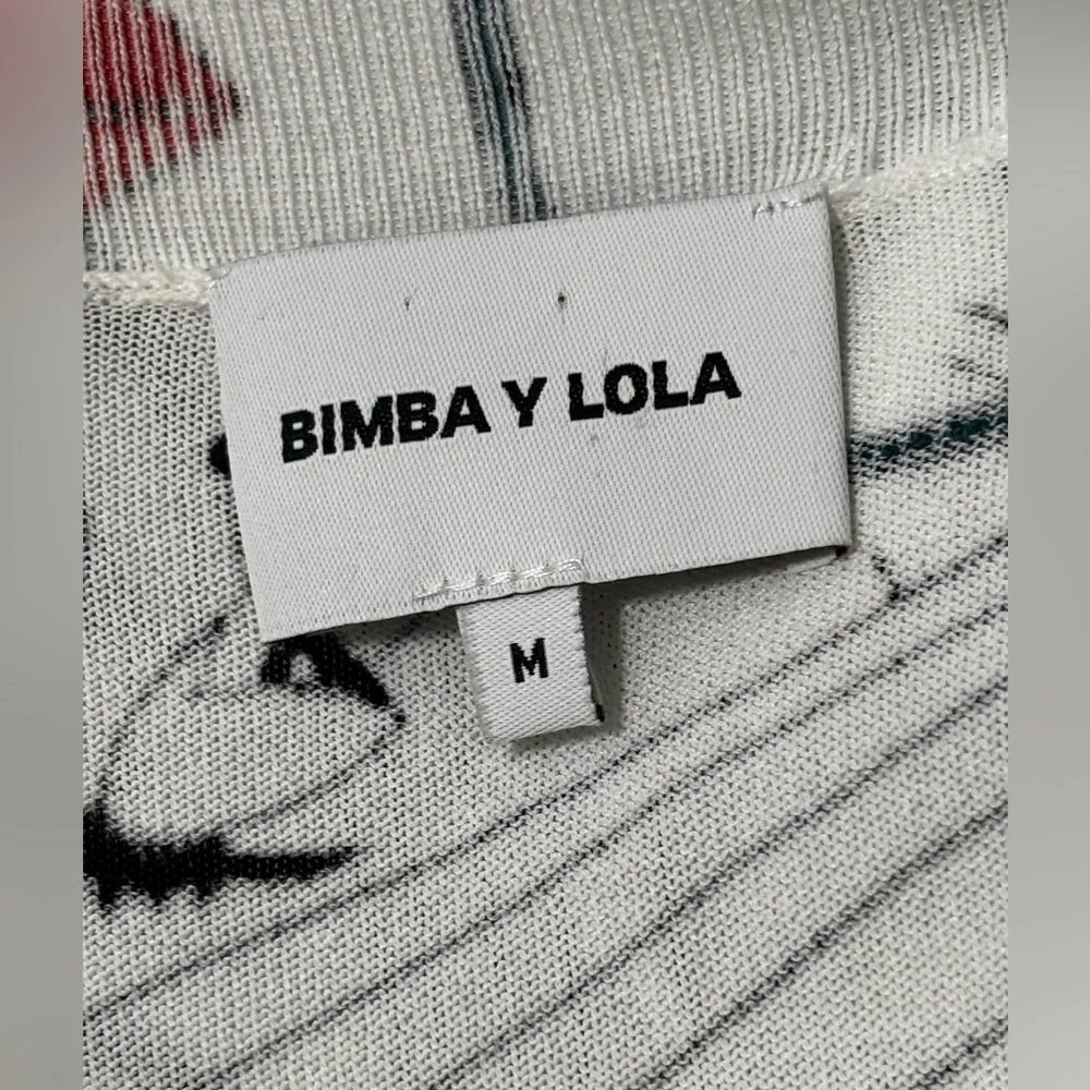 Bimba Y Lola Ruffle Sweater Faces Print Stretchy Knit Jumper Off White Color Med